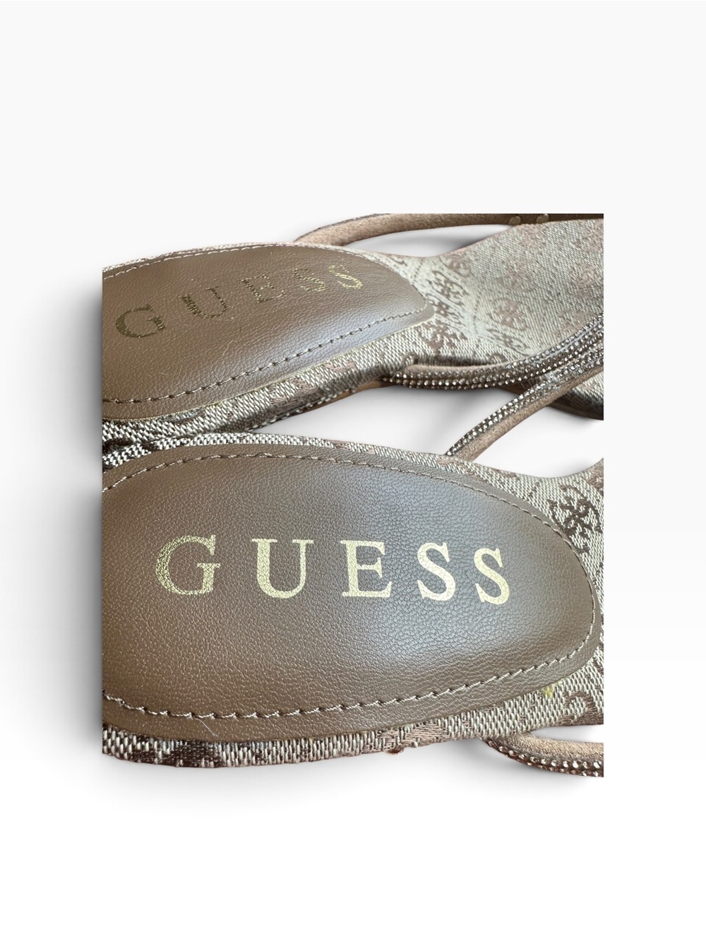 🧡 GUESS Mayan Rhinestone Metallic Logo Sandals Never Worn 🧡 - Picture 6 of 11